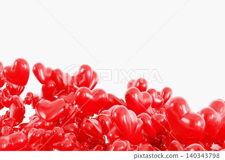 Many red hearts are scattered across a flat background. There is free space available for adding words or messages. This setting is suitable for different themes and occasions 140343798