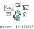 一個神情憂慮的人正在用智慧型手機查看和操作圖表。 03 140343857