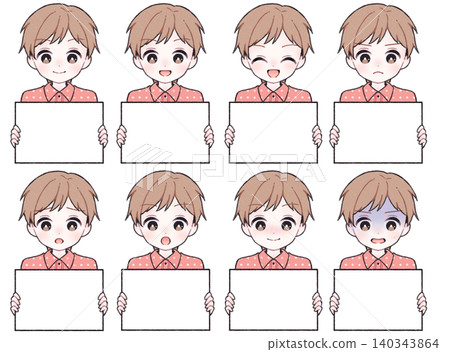 [8 facial expressions] Illustration set of a boy holding a white plate D 140343864