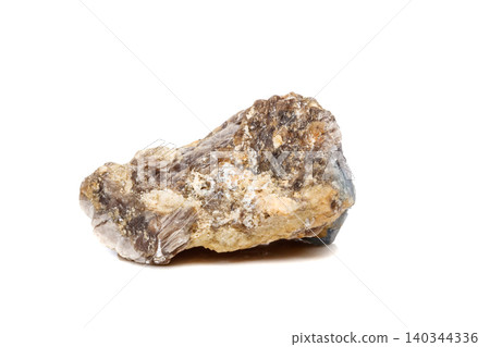 Macro mineral stone Corundum in rock a white background Macro mineral stone Corundum in rock a white background 140344336