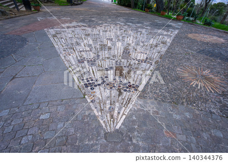 Mosaic Pavement of Gears in Montjuic, Barcelona Mosaic Pavement of Gears in Montjuic, Barcelona 140344376