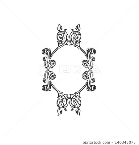Hand drawn vector abstract outline,graphic,line vintage celebration ornament art nouveau frame in drawing elegant style.Elegant decoration vintage outline design isolated. Floral ornament border 140345073