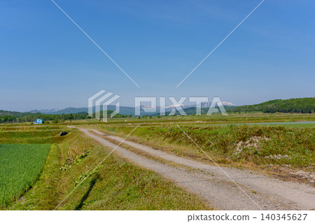 Rural scenery in Uryu Town, Hokkaido: A rural area in early summer with a view of Mount Shokanbetsu. Rural scenery in Uryu Town, Hokkaido: A rural area in early summer with a view of Mount Shokanbetsu. 140345627