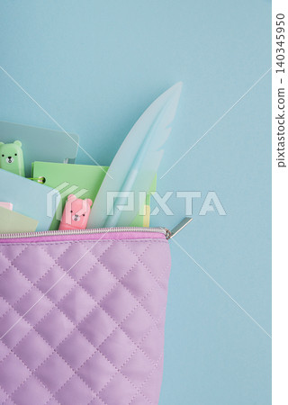 Pastel school supplies in quilted lavender pencil case Pastel school supplies in quilted lavender pencil case 140345950