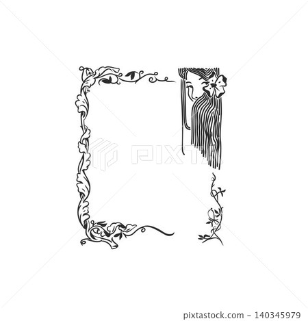 Hand drawn vector abstract outline,graphic,line vintage celebration ornament art nouveau frame in drawing elegant style.Elegant decoration vintage outline design isolated. Floral ornament border Hand drawn vector abstract outline,graphic,line vintage celebration ornament art nouveau frame in drawing elegant style.Elegant decoration vintage outline design isolated. Floral ornament border 140345979
