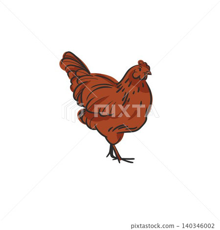 Hand drawn abstract vector graphic illustration collection with cute, stylized domestic animals rooster and hen character.Trendy modern farm design concept.Vector line farm animal symbol. animal icons 140346002