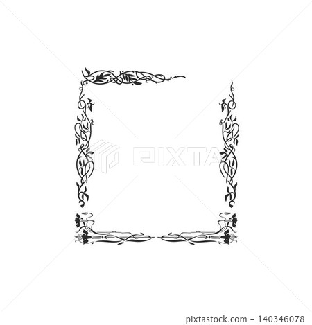 Hand drawn vector abstract outline,graphic,line vintage celebration ornament art nouveau frame in drawing elegant style.Elegant decoration vintage outline design isolated. Floral ornament border 140346078