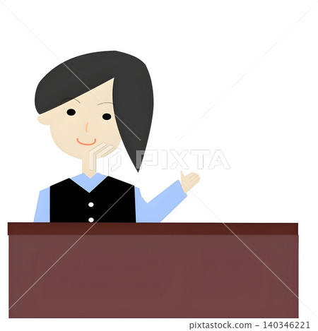 Illustration of a woman guiding customers at the reception desk. Illustration of a woman guiding customers at the reception desk. 140346221