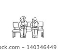 線條畫插圖，描繪的是幾位老年婦女在長椅上聊天。 140346449