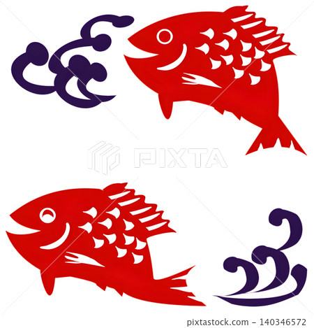 Japanese-style paper-cut illustration of waves and sea bream Japanese-style paper-cut illustration of waves and sea bream 140346572