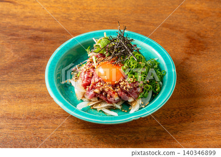 Kawachi Duck Yukke: A rich duck dish enjoyed by mixing it with egg yolk. Kawachi Duck Yukke: A rich duck dish enjoyed by mixing it with egg yolk. 140346899