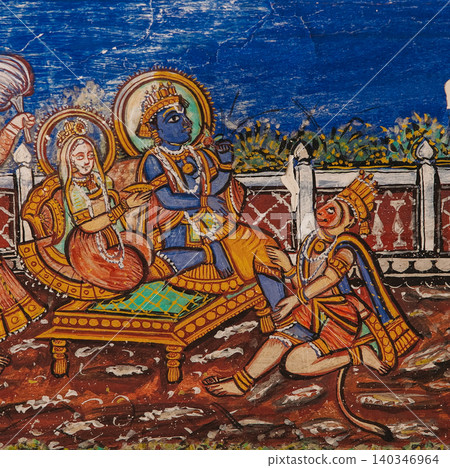 Jaipur Fresco Depicting Hindu Dieties Jaipur Fresco Depicting Hindu Dieties 140346964