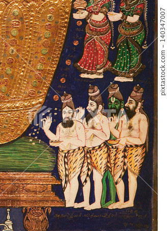 Amrita Kalasha -pot Of Nectar-. Pot Of Eternity Depicted In Painting Represents Puranic Story Of Garudas Victory Over Indra, King Of The Gods, And Restoration Of Amrit Kalasha. This Refers To full Amrita Kalasha -pot Of Nectar-. Pot Of Eternity Depicted In Painting Represents Puranic Story Of Garudas Victory Over Indra, King Of The Gods, And Restoration Of Amrit Kalasha. This Refers To full 140347007