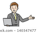 A businessman explaining with a laptop. 140347477