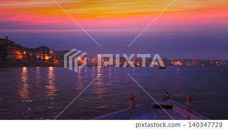 Boat View of Varanasi at Sunset 140347728