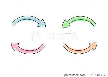 A set of colorful, hand-drawn watercolor-style illustration icons of rising and falling arrows, suitable for business use. A set of colorful, hand-drawn watercolor-style illustration icons of rising and falling arrows, suitable for business use. 140348337