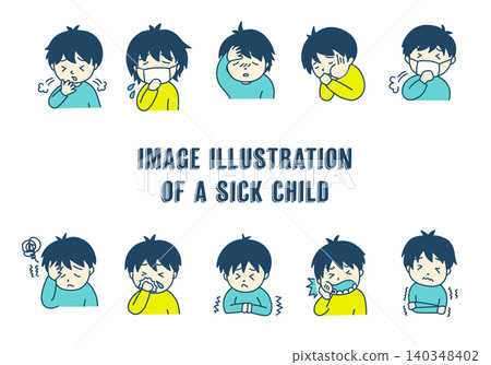 A set of simple, colorful illustrations of sick children. A set of simple, colorful illustrations of sick children. 140348402