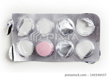 pink pill on a white background  140348437