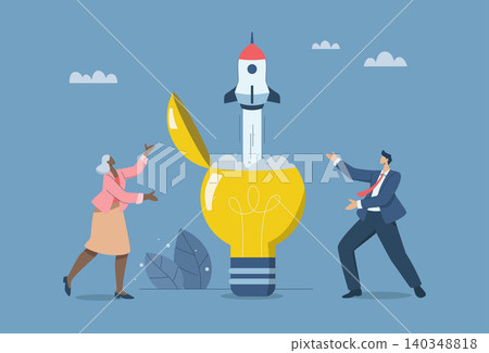 Launch of a new generation of innovative rockets, From opening a contemporary idea, Light bulb concept, Opening a new idea, Starting an entrepreneur or a new business.  Vector design illustration. 140348818