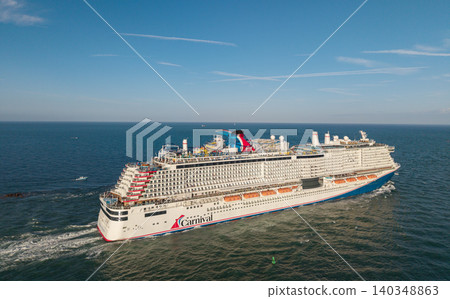 Miami, Florida, USA - February 02, 2025: Carnival Celebration cruise ship voyage. Cruise in summer vacation. Carnival Cruise line. Cruise ship tour and travel at sea. Ship leaving Miami beach port Miami, Florida, USA - February 02, 2025: Carnival Celebration cruise ship voyage. Cruise in summer vacation. Carnival Cruise line. Cruise ship tour and travel at sea. Ship leaving Miami beach port 140348863