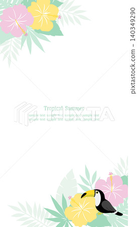 Tropical reef and toucan tropical frame, white background, vertical 16:9 aspect ratio. 140349290