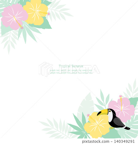 Tropical reef and toucan tropical frame, white background, square. Tropical reef and toucan tropical frame, white background, square. 140349291