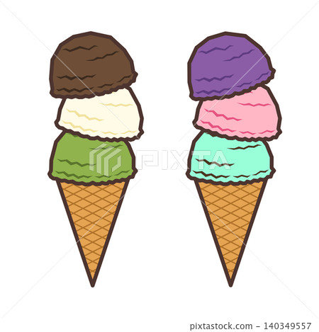 A voluminous cone ice cream with three layers of different flavors. A voluminous cone ice cream with three layers of different flavors. 140349557