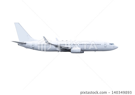 Modern passenger plane flying isolated on white background Modern passenger plane flying isolated on white background 140349893