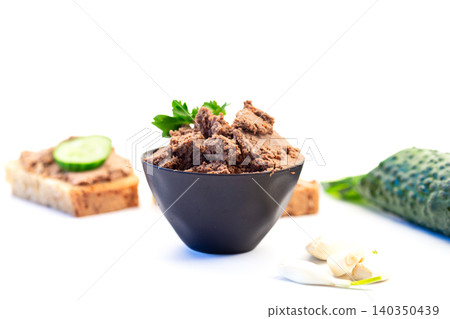 delicious homemade pate appetizer isolated on white background delicious homemade pate appetizer isolated on white background 140350439
