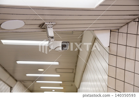 Surveillance cameras installed in subway underground passages 140350593