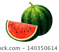 Illustration of a whole and cut yellow watermelon 140350614