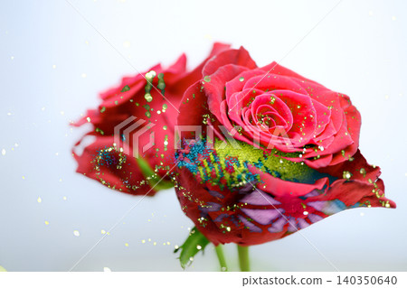The in-camera multiple exposure photograph of red roses and Japanese patterns is beautiful. The in-camera multiple exposure photograph of red roses and Japanese patterns is beautiful. 140350640