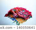 The in-camera multiple exposure photograph of red roses and Japanese patterns is beautiful. 140350641