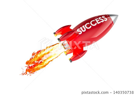Success rocket with fire trail. 3D rendering Success rocket with fire trail. 3D rendering 140350738