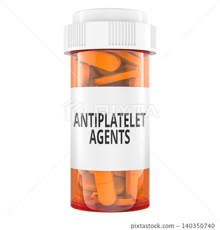 Antiplatelet agents pill bottle. 3D rendering Antiplatelet agents pill bottle. 3D rendering 140350740