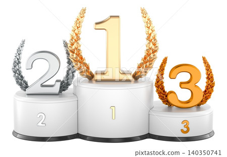 Award podium with gold, silver and bronze numbers. 3D rendering Award podium with gold, silver and bronze numbers. 3D rendering 140350741
