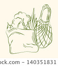 Hand-drawn vegetables purchase from the farmers market in line art sketch style for grocery shop, summer packaging, ingredients 140351831