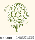 Hand-drawn artichoke in line art sketch style for grocery shop, farmers market, summer packaging, cooking ingredients 140351835