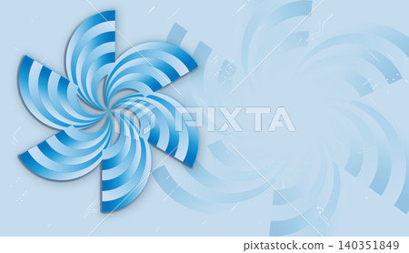 Abstract blue spiral design with alternating light and dark stripes on a soft blue background, creating a dynamic visual effect suitable for various creative projects 140351849
