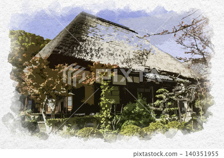 岡山縣倉敷市圓通寺正殿水彩畫 岡山縣倉敷市圓通寺正殿水彩畫 140351955