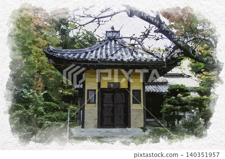 岡山縣倉敷市佑聖亭圓通寺水彩畫 岡山縣倉敷市佑聖亭圓通寺水彩畫 140351957