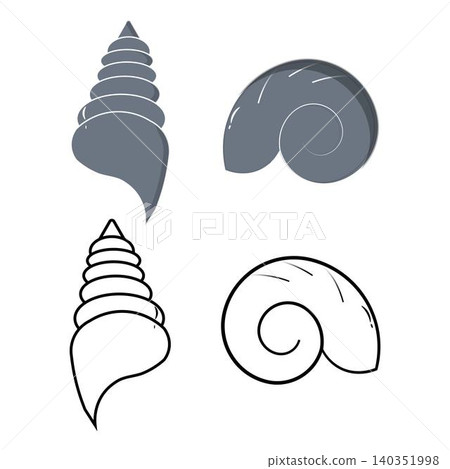 Sea shell outline and flat color illustrations 140351998