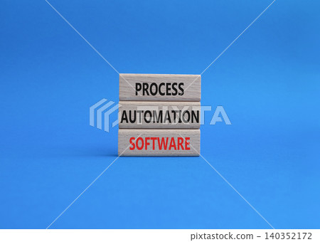 Process Automation Software symbol. Concept word Process Automation Software on wooden blocks. Beautiful blue background. Business and Process Automation Software. Copy space Process Automation Software symbol. Concept word Process Automation Software on wooden blocks. Beautiful blue background. Business and Process Automation Software. Copy space 140352172