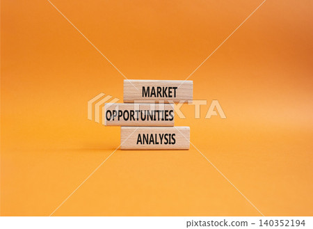 Market Opportunities Analysis symbol. Concept word Market Opportunities Analysis on wooden blocks. Beautiful orange background. Business and Market Opportunities Analysis. Copy space 140352194