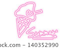 Neon sign style summer ice cream design in pink – perfect for stylish soft-serve ice cream sales advertisements! 140352990