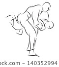 Judo athletes grappling during a martial arts competition 140352994