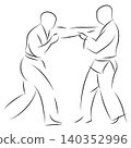 Martial arts sparring action line drawing illustration 140352996