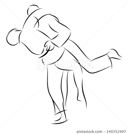 Two judo athletes grappling throwing technique illustration 140352997
