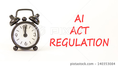 AI act regulation words symbol. Concept words AI artificial intelligence act regulation on beautiful white paper. Beautiful white background. Business AI act regulation concept. Copy space. 140353084