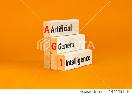 AGI artificial general intelligence symbol. Concept words AGI artificial general intelligence on beautiful wooden blocks. Beautiful orange background. Business AGI general concept. Copy space. AGI artificial general intelligence symbol. Concept words AGI artificial general intelligence on beautiful wooden blocks. Beautiful orange background. Business AGI general concept. Copy space. 140353146